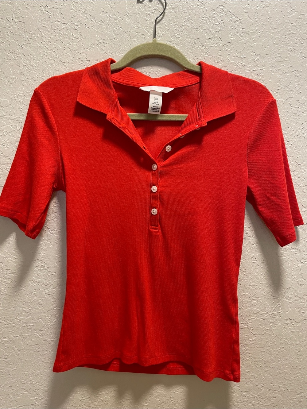H&M Bright Red Short-Sleeve Polo Tee